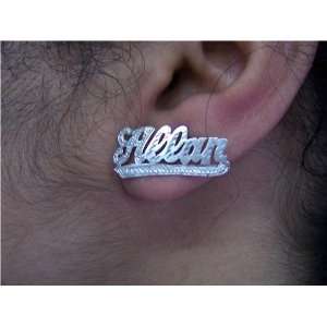 Silver Single Any Name Plate Earring Pave Script Letter,personalized 