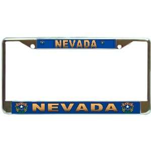   Nv State Name Flag Chrome Metal License Plate Frame Holder Automotive