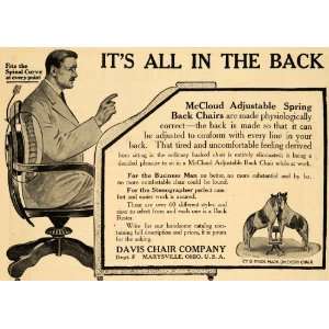 1908 Ad Davis Chair McCloud Adjustable Spring Back Desk 