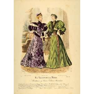  1894 Victorian Ladies Paris Fashion Dress Lithograph 