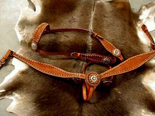 BRIDLE BREAST COLLAR WESTERN LEATHER HEADSTALL HAND TOOLED SILVER 