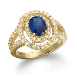  GOLD TONE OVAL SYNTHETIC SAPPHIRE RING CHELINE Jewelry