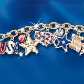 Ultimate American Patriotic Engraved Sterling Silver Charm Bracelet 