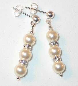 SWAROVSKI PEARL ELEMENTS Sterling Silver Dangle Bridal Earrings CREAM 