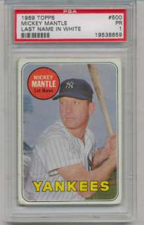   MICKEY MANTLE #500 YANKEES LAST NAME IN WHITE LETTERS PSA 1  