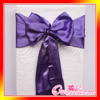 Purple Violet Satin Chair Sash Bow Wedding Party Colors  