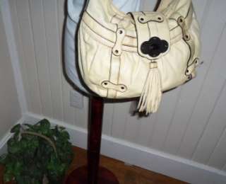 BRIO Buttery Soft Off White Beige Slouchy Leather Turnlock Hobo 