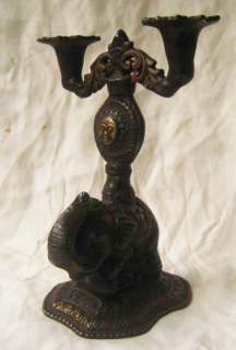 Old Tibetan Bronze Elephant Sun Pattern Candleholder  