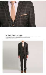 Bros mens PREMIUM slim fit 1 button plaid check suits Khaki&brown 34 