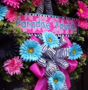 Spring Summer Wreath Floral Door Zebra Print Hot Pink Black Party 