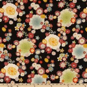   Wide Cotton Lawn Floral Black/Red/Turquoise/Mustard Fabric By The Yard