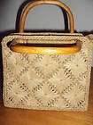 FOSSIL BEIGE WOVEN STRAW W WOODEN HANDLE PURSE HAND BAG