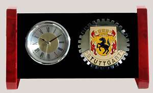 LUCITE EMBLEM DESK CLOCK   GERMANY(STUTTGART CREST)  