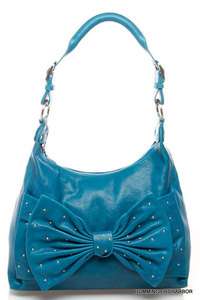   Electric Blue Italian Leather Bow Studs Large Hobo Bag NWT $398  