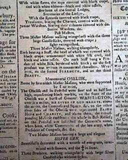 GEORGE WASHINGTON Death Funeral 1800 Old U.S. Newspaper  