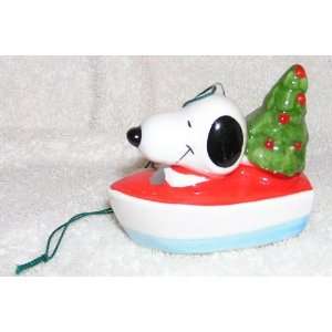  1979 Vintage Peanuts Ceramic Ornament Snoopy in Boat with 