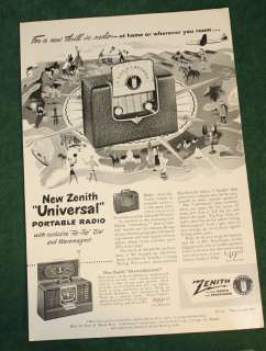 Vintage 1950 Zenith Universal Portable Radio Ad Nat Geo  