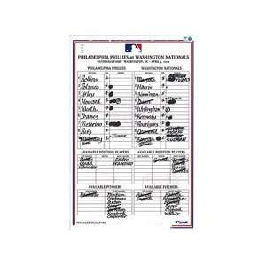   Phillies 2010 Official Dugout Lineup Card
