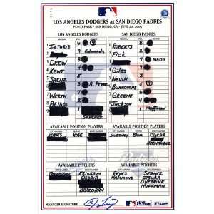   20 2005 Game Used Lineup Card (Jim Tracy Signed)