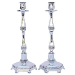   Octagonal Nickel Candlesticks with Floral Pattern