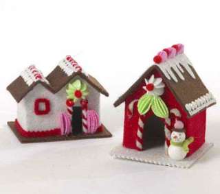   Set of 2 Felt Gingerbread Cake Candy House Ornaments