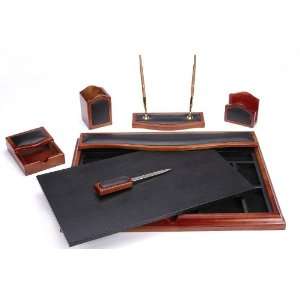  Majestic Goods Desk Set, Six Piece, Brown Oak Wood and PU 