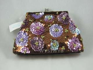 Purple/Brown Beaded Sequin Retro Handbag Purse HB15  