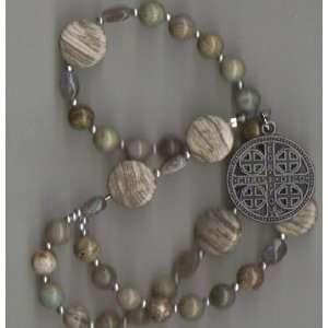   Prayer Beads of Silver Leaf Jasper, Episcopal Military Service Medal
