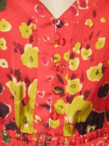 CAbi #363 Wild Flower Tunic Sleeveless Top Waist Tie Red Yellow Sz M 