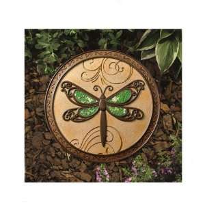  Stone Garden Stepping Stone Cracked Glass Green Dragonfly 