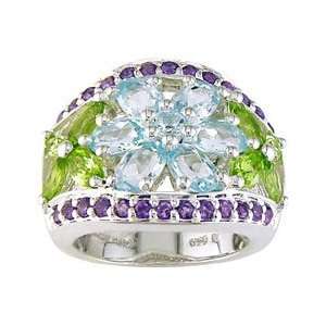  Sterling Silver Multi Gemstone Flower Ring Jewelry