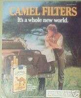 1986 Camel Filters Cigarette Man Leaning On Jeep Art AD  