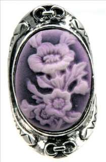 Purple Flower Cameo Vintage Style Silver Ring Sz 7  