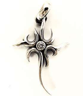 FLAME TRIBAL TATTOO CZ STAR STERLING 925 SILVER PENDANT  