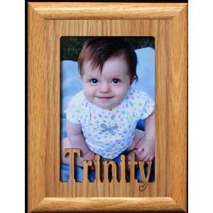 5x7 Trinity ~ Portrait Laser Cut Oak PHOTO NAME FRAME ~ Holds a 4x6 or 