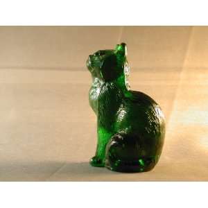   Green Highly Detailed Glass Cat Ears up Sitting 