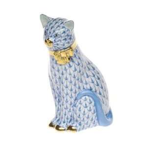  Herend Cat with Bow Blue Fishnet