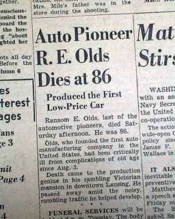 RANSOM E. OLDS Detroit MI Michigan DEATH 1950 Newspaper  