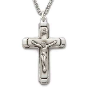  Sterling Silver Polished Border Crucifix Catholic Jewelry Crucifix 