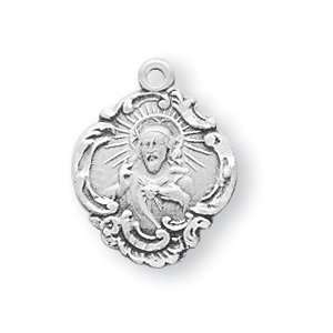 Small Baroque Scapular Medal w/18 Chain   Boxed St Sterling Silver 