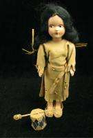 Vintage Buckskin Squaw Indian Celluloid Doll w/Drum  