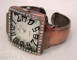 Large Square Face Easy Reader Copper Cuff Bangle Watch  