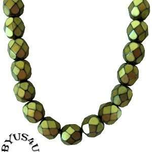 ROUND FACETED GLASS BEAD 6mm GOLDEN GREEN CARMEN 50pc  