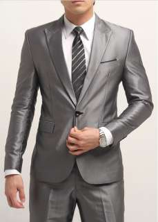 One Button Slim Skinny Fit Shiny Gray Suit 07 (US 36R)  