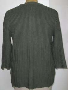 Denim & Co. 3/4 Sleeve Ribbed 4 Button Cardigan DARK OLIVE X LG  