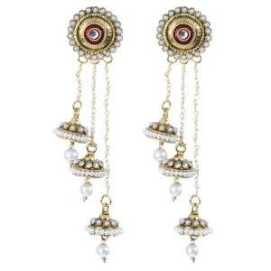  Antique Gold Plated Long Pearl Jhumka/ Earrings 