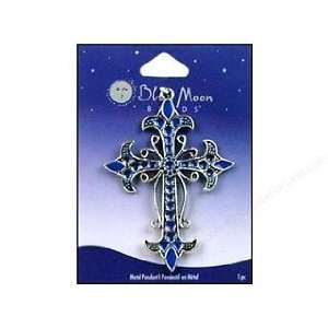  Blue Moon Beads Pendant, 1/Pkg, Antique Brass Cross and Blue 