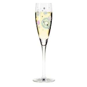 Champagne Glass, Pearls, Silver Blooms, Designer Color Enamel Prosecco 