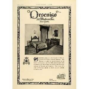  1927 Ad Orsenigo 17th Century Spanish Bedroom Brocade Furniture 