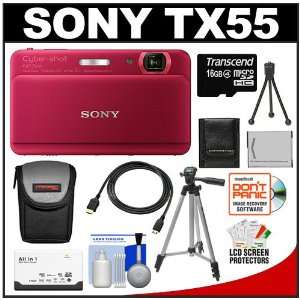  Sony Cyber Shot DSC TX55 3D Digital Camera (Red/Pink) with 